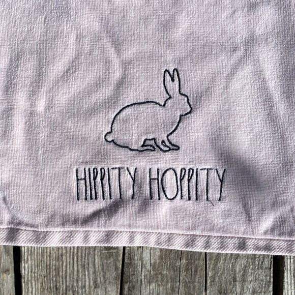 Rae Dunn pastel pink rabbit embroidered kitchen towel - Picture 2 of 2